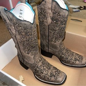 western wear women 8 IVE WEST celestun embroidered rhinestone walnut Square Toe